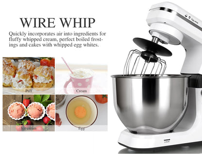 MURENKING Stand Mixer 5.3-Quart 500W,6+P Speed Tilt-Head Kitchen Electric Food Mixers Home Baking Dough Machine with Stainless Steel Bowl,Dough Hooks, Whisk, Beater, Pouring Shield (White)