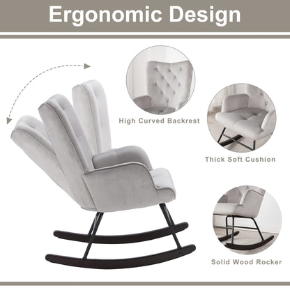 Iroomy Velvet Rocking Chair Nursery Glider Chair, Comfy Nursery Rocking Chairs W/Ottoman, Small Nursing Chair Rocking Chair Indoor, Modern Nursery Chair Rocker for Baby/Kids Living Room/Bedroom-Grey
