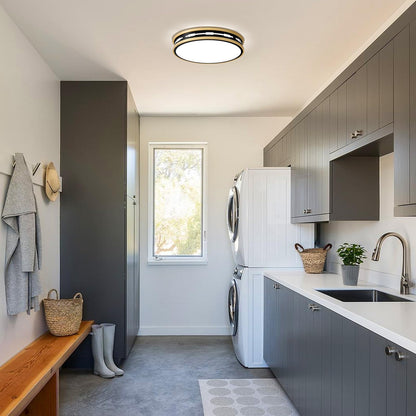 Peblto Modern LED Ceiling Light, Minimalist Flush Mount Ceiling Lights for Bedroom, Round Ceiling Lamp Lighting Fixture for Hallway, Kitchen, Laundry Room, Black Gold