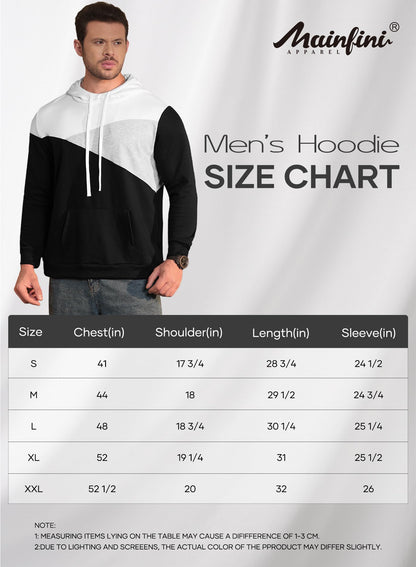 Mainfini Mens Contrast Color Hooded Color Block Hoodie Sport Colors Pullover Black M