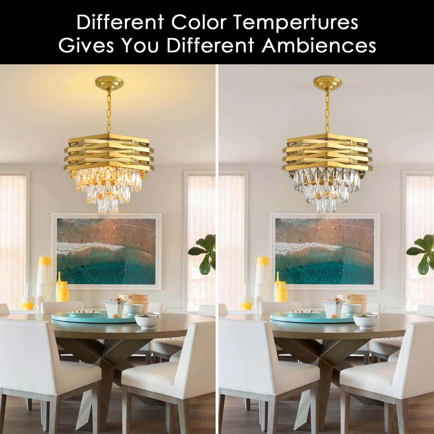 Gold Crystal Chandelier 15.7" Round Modern Crystal Chandeliers for Dining Room K9 3-Tiers Ceiling Pendant Light Fixtures Large Flush Mount Chandelier for Living Room Entryway Foyer Bedroom Kitchen