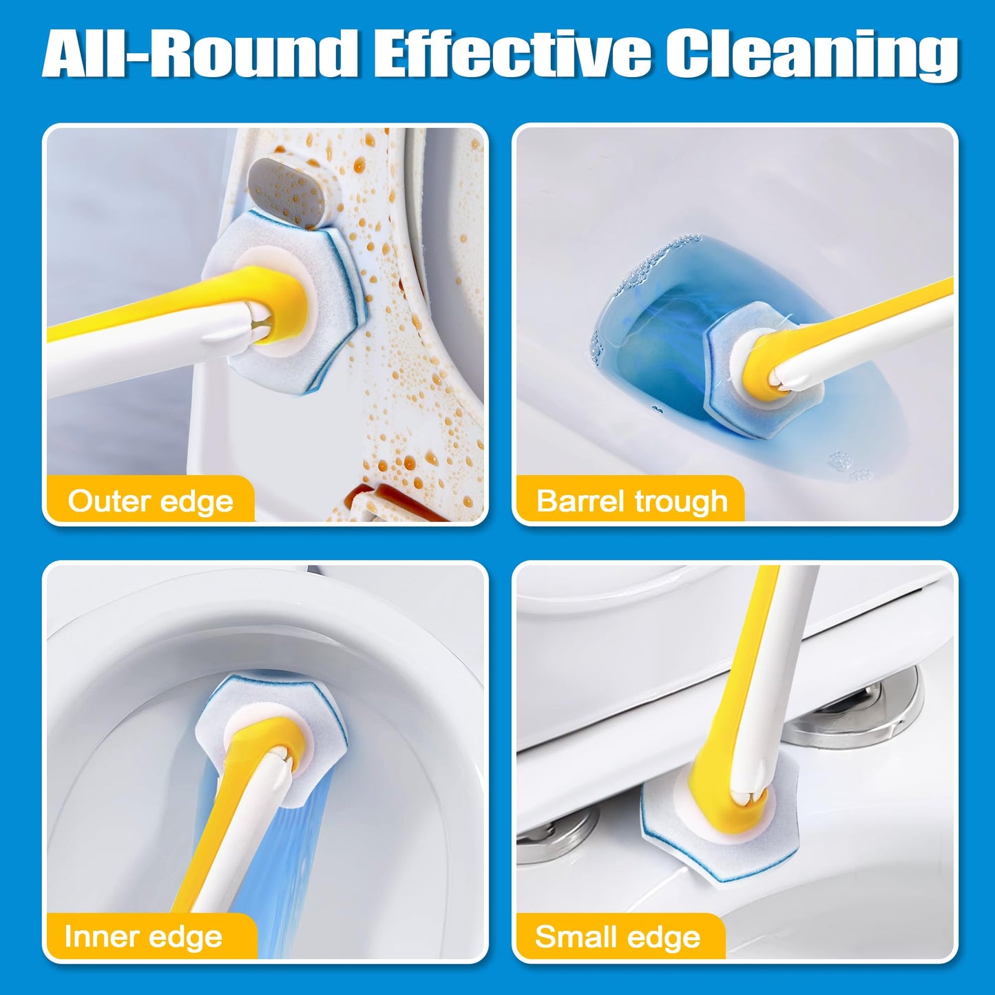 JEHONN Disposable Toilet Brush with 40PCS Wand Cleaner Refills, Wall Mounted Toilet Bowl Brush Holder Set, Bathroom Cleaning System for Sink Bathtub Wash Basin (Yellow)