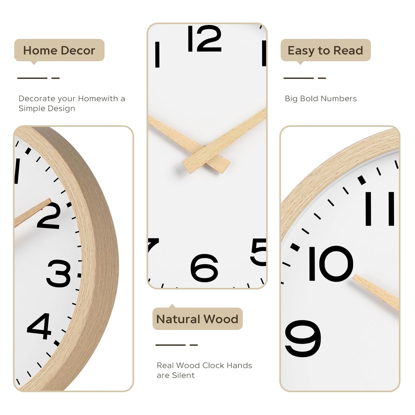 AKCISOT Wall Clock,Boho Kitchen 10 Inch Wall Clocks Battery Operated Non Ticking,Silent Modern Clock Decorative for Bedroom,Office,Bathroom,Living Room,Home (Wood Grain)