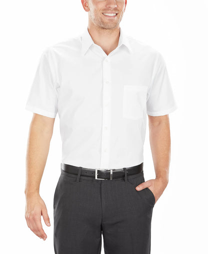 Van Heusen Men's Short Sleeve Dress Shirt Regular Fit Poplin Solid, White, 15.5" Neck