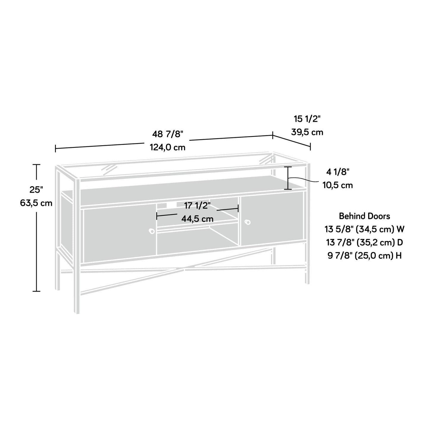 Sauder Harper Heights TV Credenza, L: 48.82" x W: 15.55" x H: 25.0", White Finish
