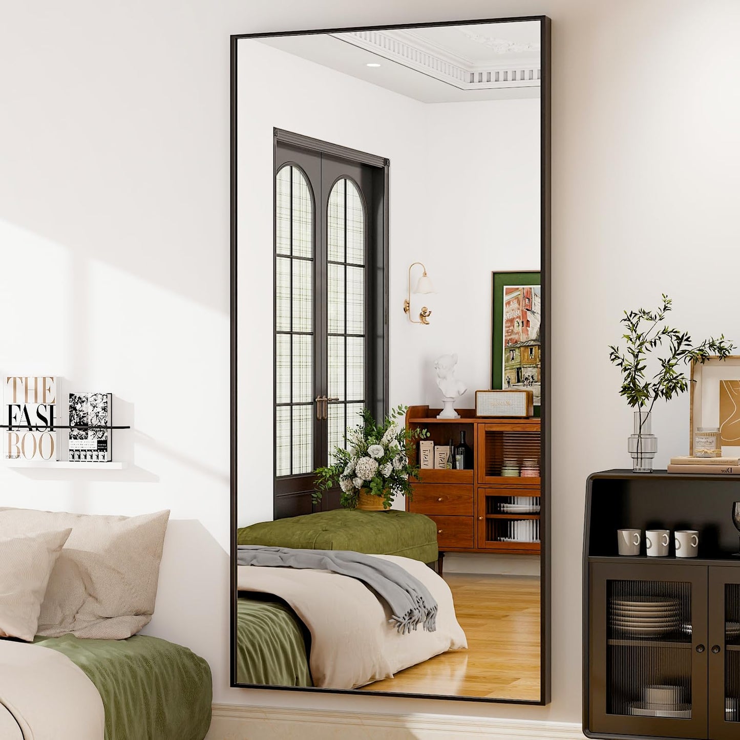 GLSLAND 71"x31" Full Length Mirror Extra Large Hanging or Leaning Rectangle Mirror Aluminum Alloy Thin Frame Bedroom Floor Dressing,Black