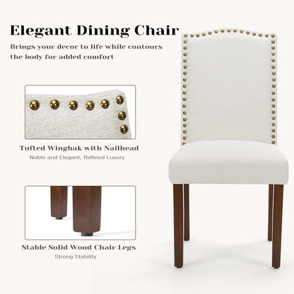 DUMOS Dining Chairs Set of 6, Fabric Dining Room Chairs, Upholstered Parsons Chairs with Nailhead Trim and Wood Legs, Kitchen Side Chair for Living Room,Bedroom, Kitchen, Beige