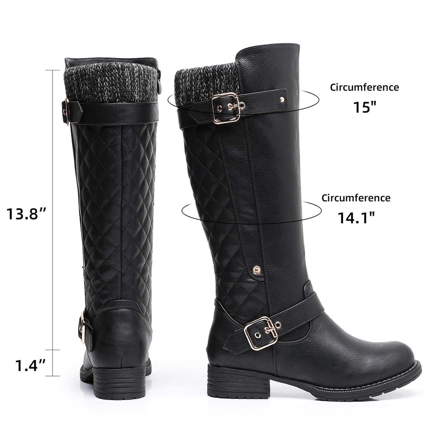 GLOBALWIN Women's 19YY01 Black Quilted Knee-High Fashion Boots 7.5M