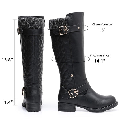 GLOBALWIN Women's 19YY01 Black Quilted Knee-High Fashion Boots 7.5M
