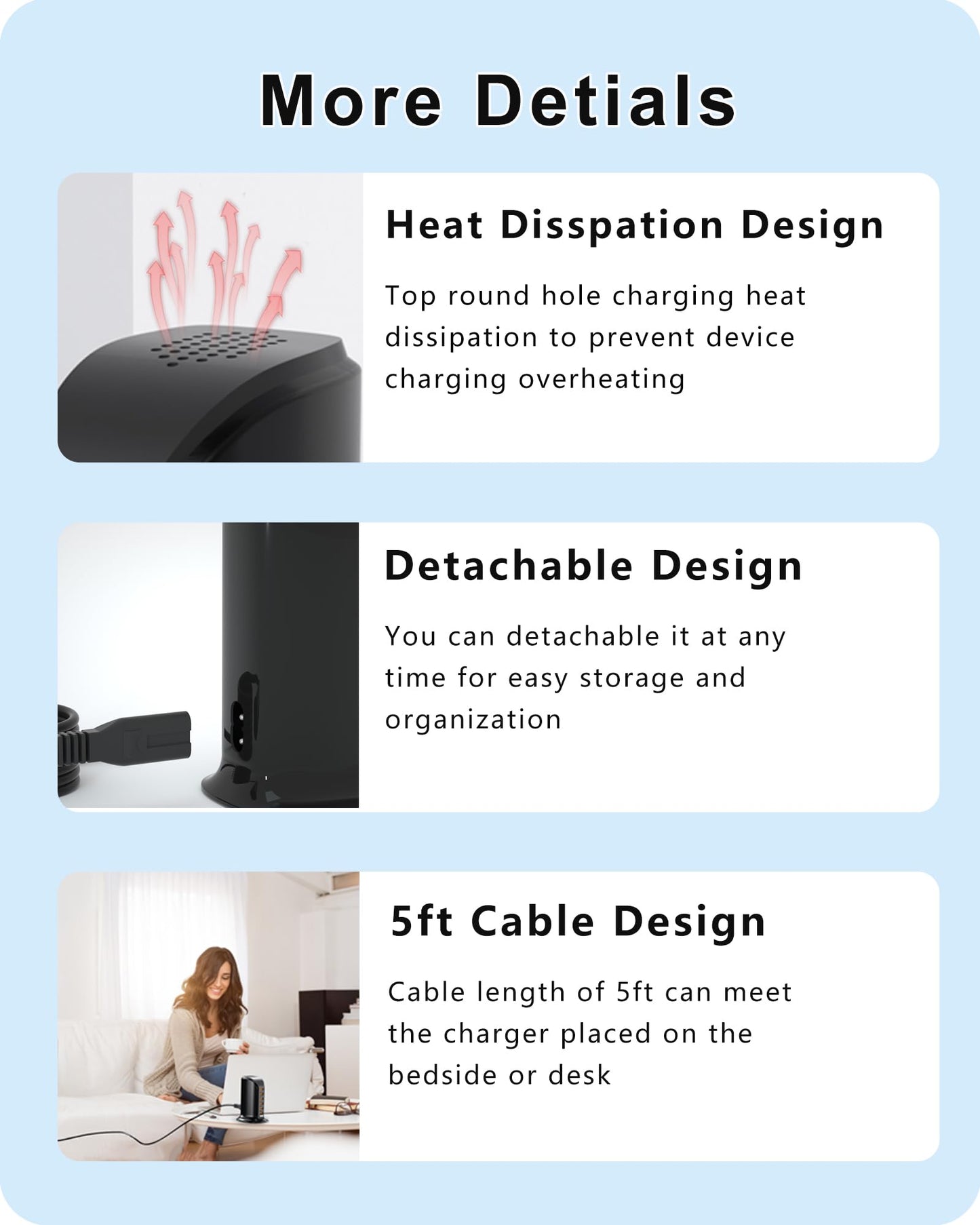 VPSUN USB Charger 6 Port 50W Multi USB Tower Charging Station for Multiple Devices iPhone 15/14/14 Pro/14 Pro Max/13 Pro/13 Pro Max/Android/Samsung/Tablet,etc(Black USB)