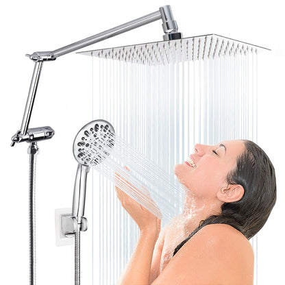Hygie Rinse All Metal 10 Inches Rainfall Shower Head with 7-Spray Handheld Spray Combo, Adjustable Folded Extension Arm, 71 Inch Stainless Steel Shower Hose and 3 Settings Diverter, Chrome