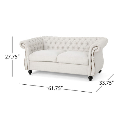 Christopher Knight Home Karen Traditional Chesterfield Loveseat Sofa, Beige and Dark Brown, 61.75 x 33.75 x 27.75