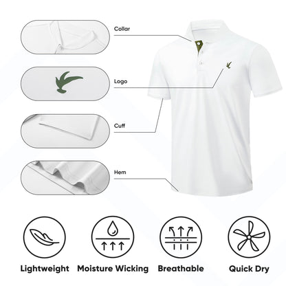 JMIERR Polo Shirts for Men Summer Quick Dry Casual Short Sleeve Button Up Fishing Work Golf Tshirt, L, White