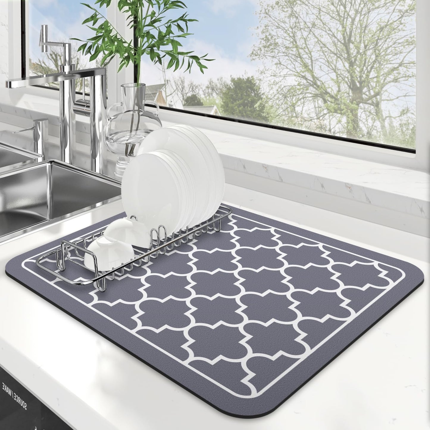 WISELIFE Dish Drying Mat Coffee Mat Super Absorbent Drying Mat Large Dish Drying Mats for Kitchen Counter Easy clean Dish Mat Kitchen Drying Mat 15" x 18" Grey