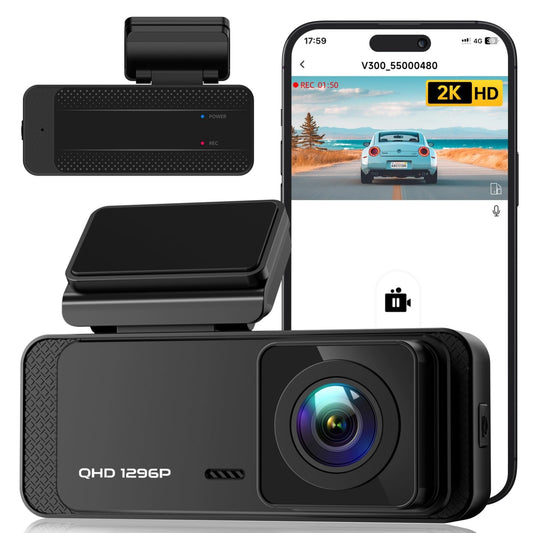 Dash Cam 1296P WiFi Front Dash Camera for Cars, Veement V300 Car Camera with App, Night Vision, Mini Hidden Single Dashcams, 24H Parking Mode, G-Sensor, Loop Recording, Support 256GB Max