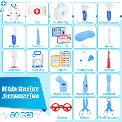 Doctor Kit Toy for Kids Pretend Play Doctor Playset, Toddlers Toys Medical Set for Dress Up Preschool Role Play Birthday Gifts Boy Age 3 4 5 6 7 Year Old Educational Doctor Costume Kits Role Play Blue