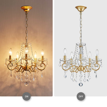 ANJIADENGSHI Mini Crystal Chandelier K9 Crystal Lighting Chandelier for Living Room 5 E12 Bulbs High 16.5 in x Diameter 16.9 in, Golden