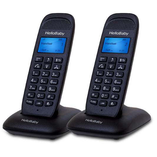 HelloBaby Cordless Phone with 2 Handsets, Advanced Call Block, Expandable Cordless Phone with Trilingual Caller ID/Call Waiting, Full-Duplex Handset Speakerphone(HB1688-2, Black)
