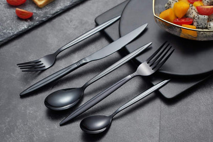 20 Piece Black Silverware Set, Stainless Steel Flatware Set, Titanium Black Cutlery Set, Service Set for 4 (Shiny Black)