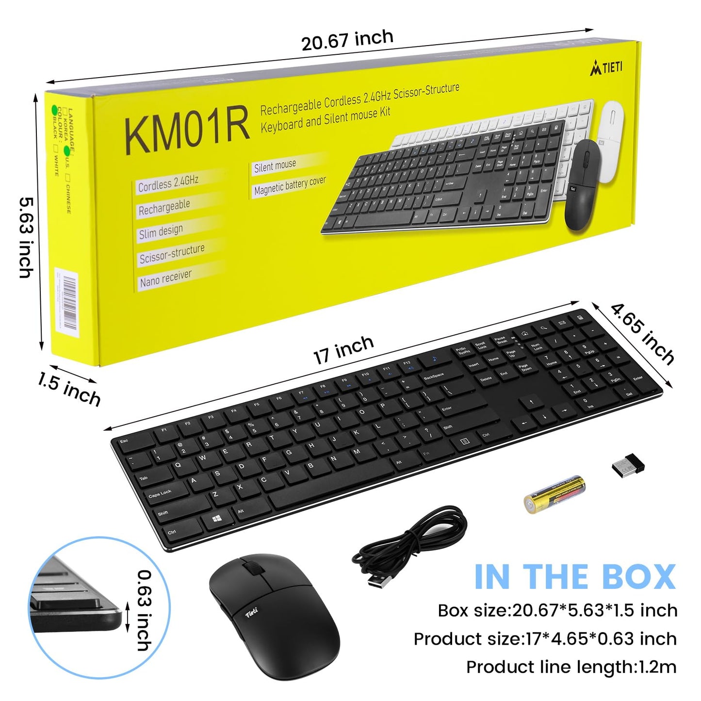 UPDATE: DEAD!!! TIETI Wireless Keyboard and Mouse Combo, KM01R 2.4G Wireless Rechargeable Keyboard, 4 DPI Adjustable Cordless USB Keyboard and Mouse Set for Computer,Laptop,Windows,Mac (Black)