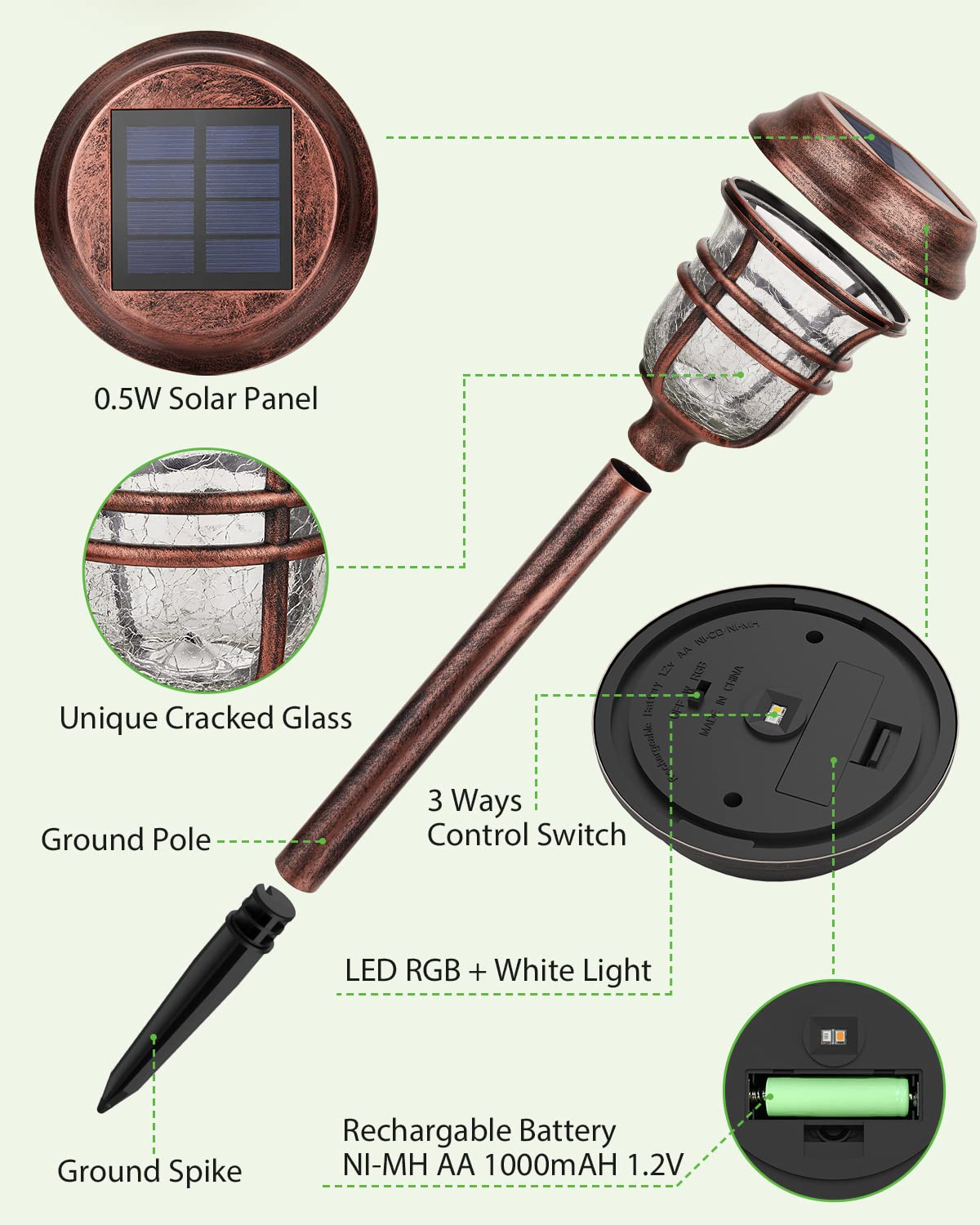 XMCOSY+ Solar Pathway Lights Outdoor, 6 Pack RGBW Solar Outdoor Lights, Auto On/Off IP65 Solar Lights Outdoor Waterproof, LED Solar Garden Lights Outdoor for Landscape Patio Lawn Driveway & Walkway