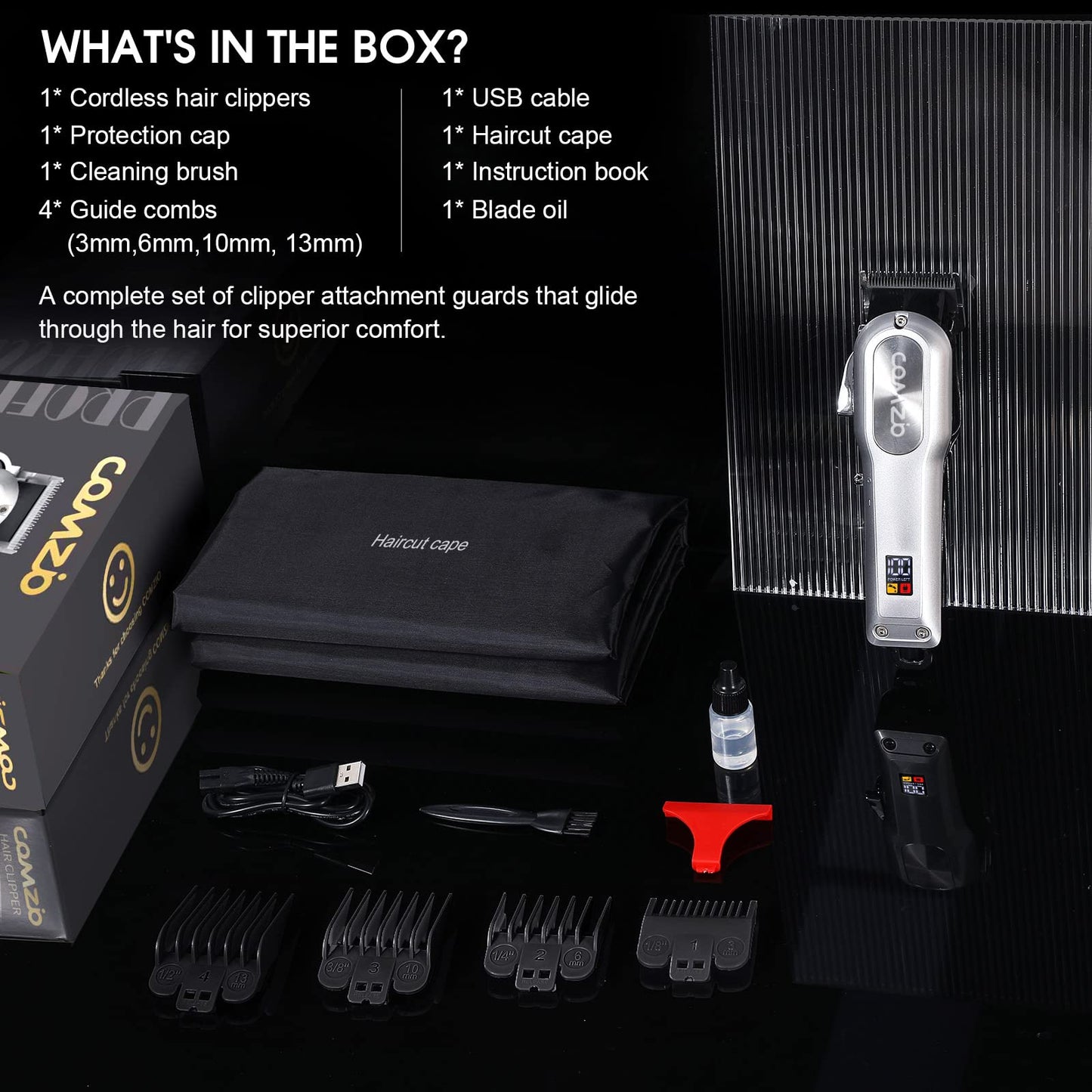 COMZIO Electric Hair Clippers for Men, Cordless High-Performance Professional Barber Hair Cutting Kit,Rechargeable Beard Trimmer, Home Haircut & Grooming Set with Large LED Display