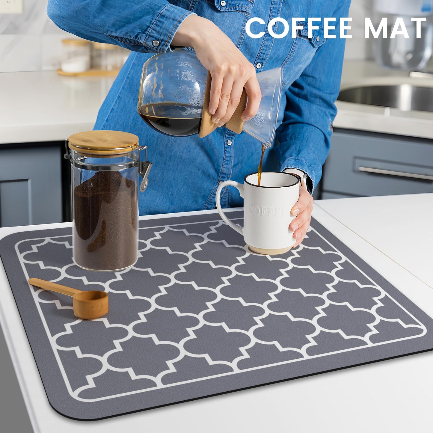 WISELIFE Dish Drying Mat Coffee Mat Super Absorbent Drying Mat Large Dish Drying Mats for Kitchen Counter Easy clean Dish Mat Kitchen Drying Mat 15" x 18" Grey