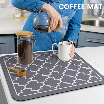 WISELIFE Dish Drying Mat Coffee Mat Super Absorbent Drying Mat Large Dish Drying Mats for Kitchen Counter Easy clean Dish Mat Kitchen Drying Mat 15" x 18" Grey