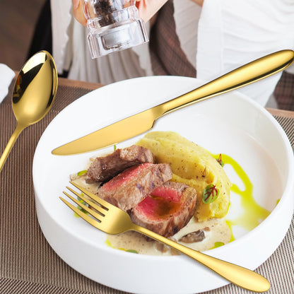 A · HOUSEWARE Gold Silverware Set for 8 Stainless Steel Flatware 40 Piece Fork Spoon Knife Heavy Duty Thick Handle Parties Dishwasher Safe Family Gatherings Parties and Formal Occasions