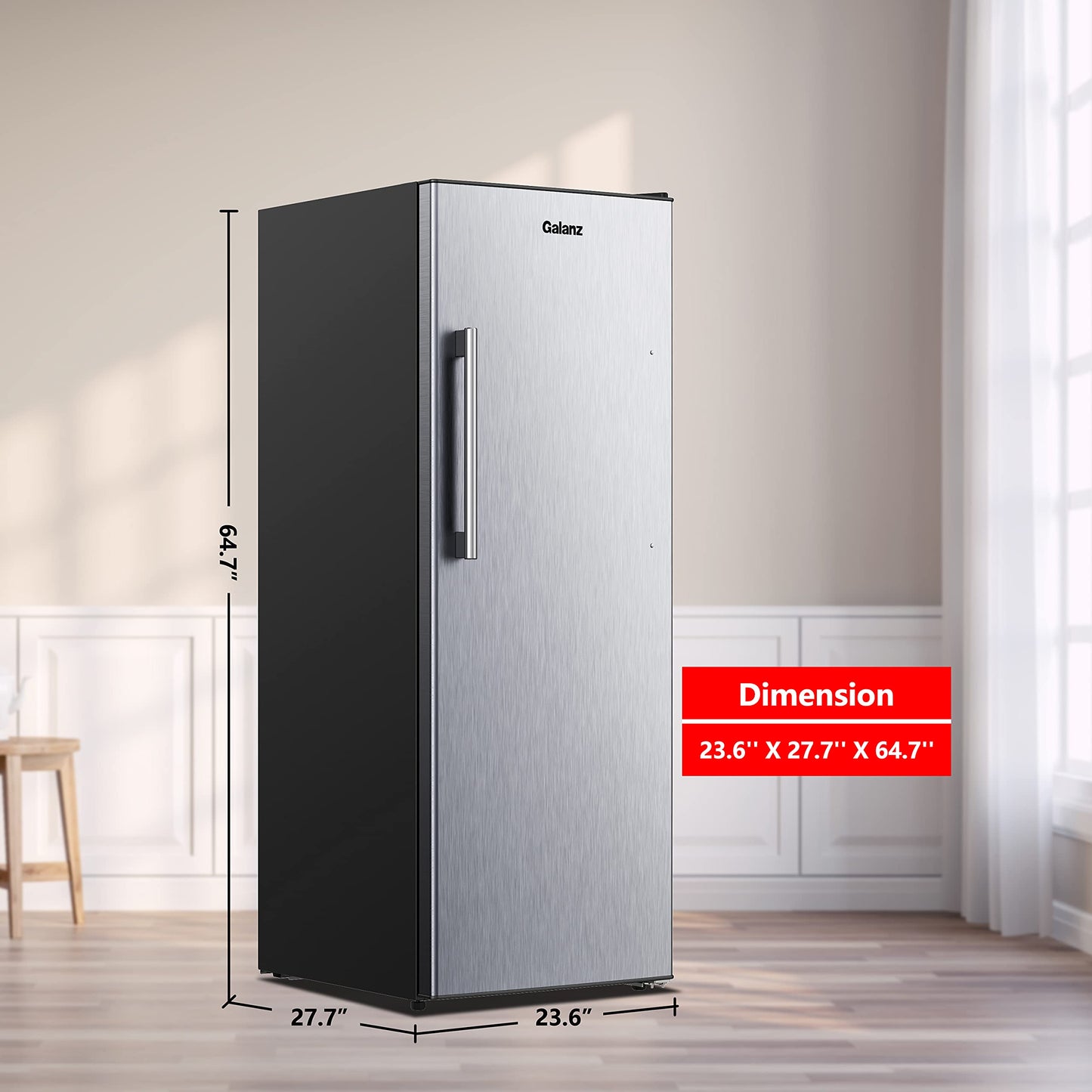 Galanz GLF11US2A16 Upright Temperature Control Convertible Refrigerator/Freezer, Stainless Steel, 11 Cu.Ft