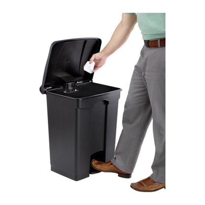 Safco Step-On Indoor Plastic Trash Can or Home & Garage, Hands-Free Disposal, 17 Gallon, Black