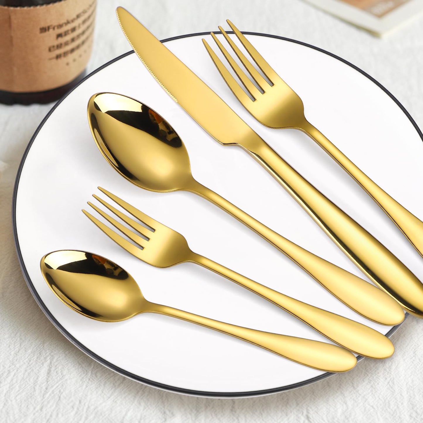 A · HOUSEWARE Gold Silverware Set for 8 Stainless Steel Flatware 40 Piece Fork Spoon Knife Heavy Duty Thick Handle Parties Dishwasher Safe Family Gatherings Parties and Formal Occasions