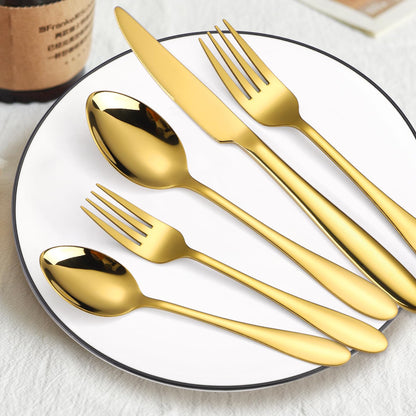 A · HOUSEWARE Gold Silverware Set for 8 Stainless Steel Flatware 40 Piece Fork Spoon Knife Heavy Duty Thick Handle Parties Dishwasher Safe Family Gatherings Parties and Formal Occasions