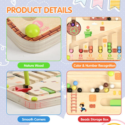 Qudamah Magnetic Color and Number Maze,Montessori Board Toys for Kids Age 3+ Preschooler Educational Counting Matching Wooden Board Motor Skills Learning Toys Boys Girls