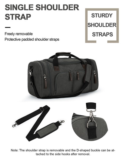 Duffle Bag for Men Travel, Gym Weekender Overnight Canvas Carry on Bag for Women with Trolley Sleeve Wet Pocket Personal Item Work Sports Bags Camping Expandable Bag, Grey