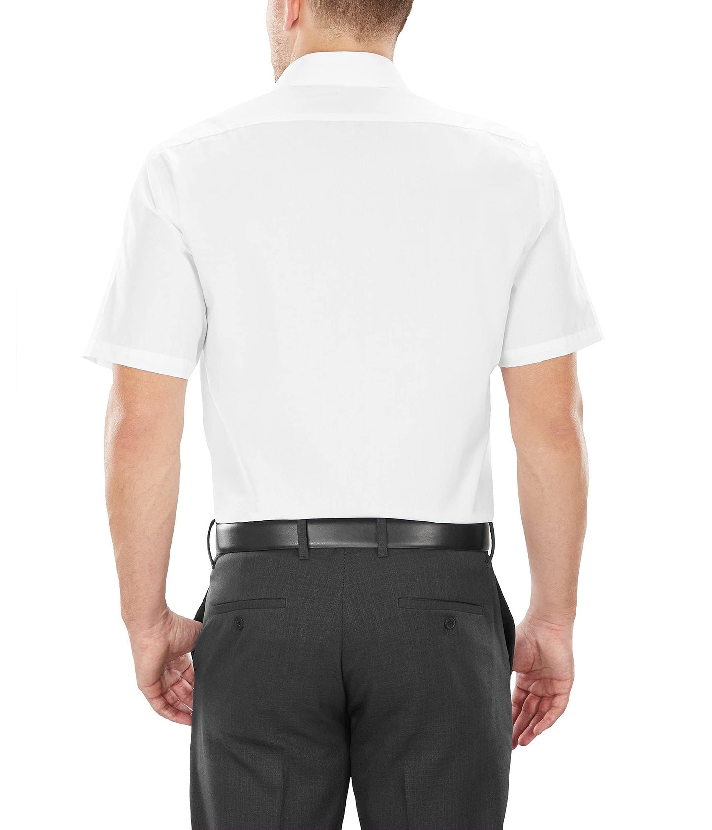 Van Heusen Men's Short Sleeve Dress Shirt Regular Fit Poplin Solid, White, 15.5" Neck