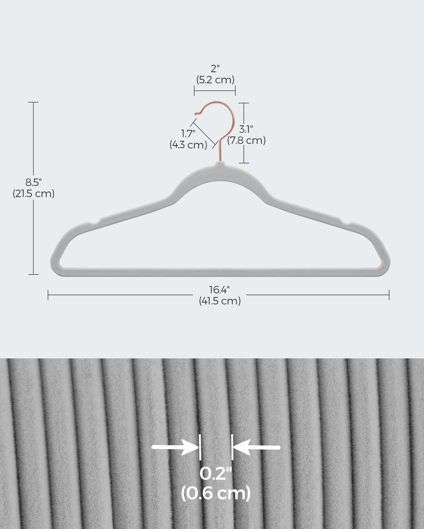 SONGMICS Velvet Hangers 30 Pack, Non-Slip Hangers with Rose Gold-Colored Swivel Hooks, Slim Space-Saving Hangers, Velvet Hangers for Closet, Heavy-Duty Hangers, Dove Gray UCRF026G30