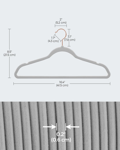 SONGMICS Velvet Hangers 30 Pack, Non-Slip Hangers with Rose Gold-Colored Swivel Hooks, Slim Space-Saving Hangers, Velvet Hangers for Closet, Heavy-Duty Hangers, Dove Gray UCRF026G30