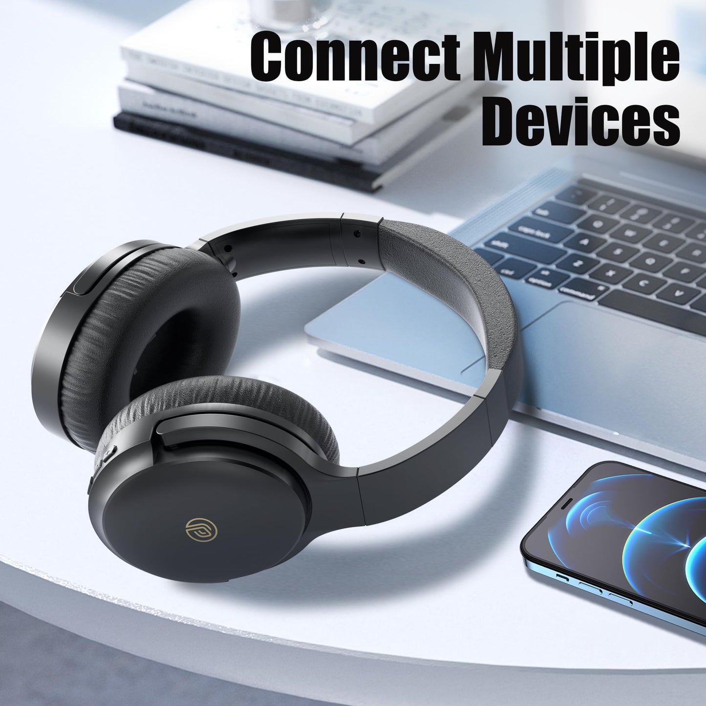 Active Noise Cancelling Headphones, 100H Playtime Wireless Headphones Over Ear with Mic, Headphones Wireless Bluetooth with Hi-Fi Audio Deep Bass,3.5MM Cable, Soft-Earpads,Fast Charging-Black