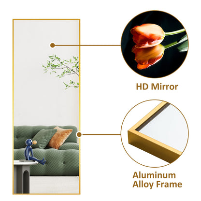 UPDATE: SOLD OUT! self Full Length Floor Mirror 47"x16" Large Rectangle Wall Mirror Hanging or Leaning Against Wall for Bedroom, Dressing and Wall-Mounted Thin Frame Mirror - Gold, 47" x 16" (USAM004)