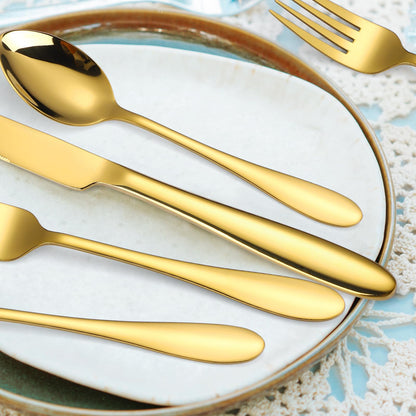 A · HOUSEWARE Gold Silverware Set for 8 Stainless Steel Flatware 40 Piece Fork Spoon Knife Heavy Duty Thick Handle Parties Dishwasher Safe Family Gatherings Parties and Formal Occasions