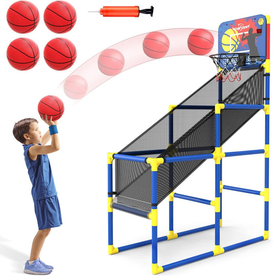 Kids Basketball Hoop Arcade Game W/Electronic Scoreboard Cheer Sound, Basketball Hoop Indoor Outdoor W/4 Balls, Basketball Game Toys Gifts for Kids 3-6 5-7 8-12 Toddlers Boys Girls