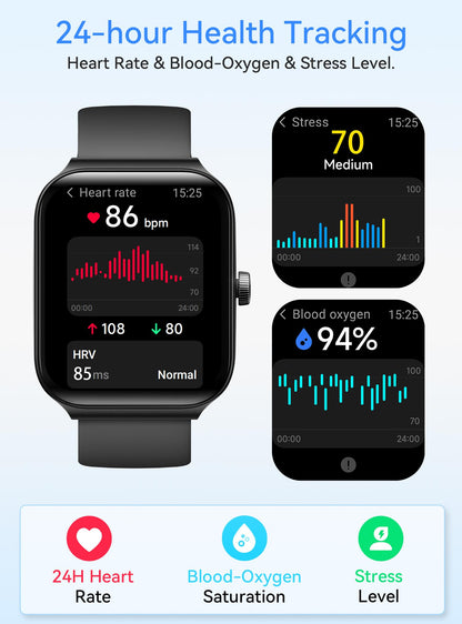 Fitness Smart Watch for Men Women with Heart Rate Monitor, Qucian Smartwatch for Android & iOS Phones, Activity Tracker with Alexa, Sleep Monitor, Step Calorie Counter, Bluetooth Call,IP68 Waterproof