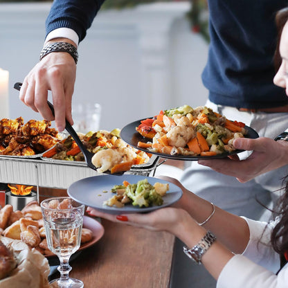 Disposable Chafing Dish Buffet Set, 33 Piece of Chafing Servers with Food Warmers, Covers, Half-Size Food Pans, Water Trays, Serving Utensils, Foil Lids and 2.5H Fuel Cans for Parties, Catering
