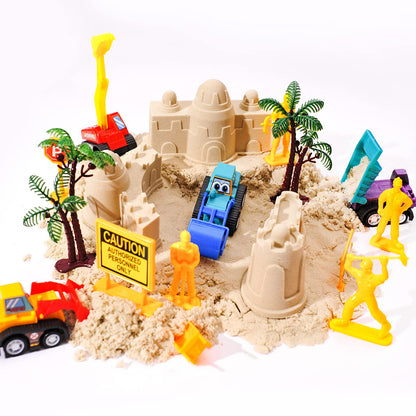 Play Sand Construction Set, 2.2Lbs Magic Sand, Construction Site Moldes Tools, Big Sand Tray, Play Sand Sensory Toys for Kids Toddlers Boys Girls