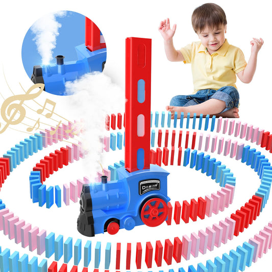 Kids Games Domino Train Toys,200PCS Automatic Domino Train Toy for Boys 4-6,Toddler Toys Train Domino Stacker with Steam,Light,Storage Bag,Dominoes for Kids Creative Birthday Gifts Girls