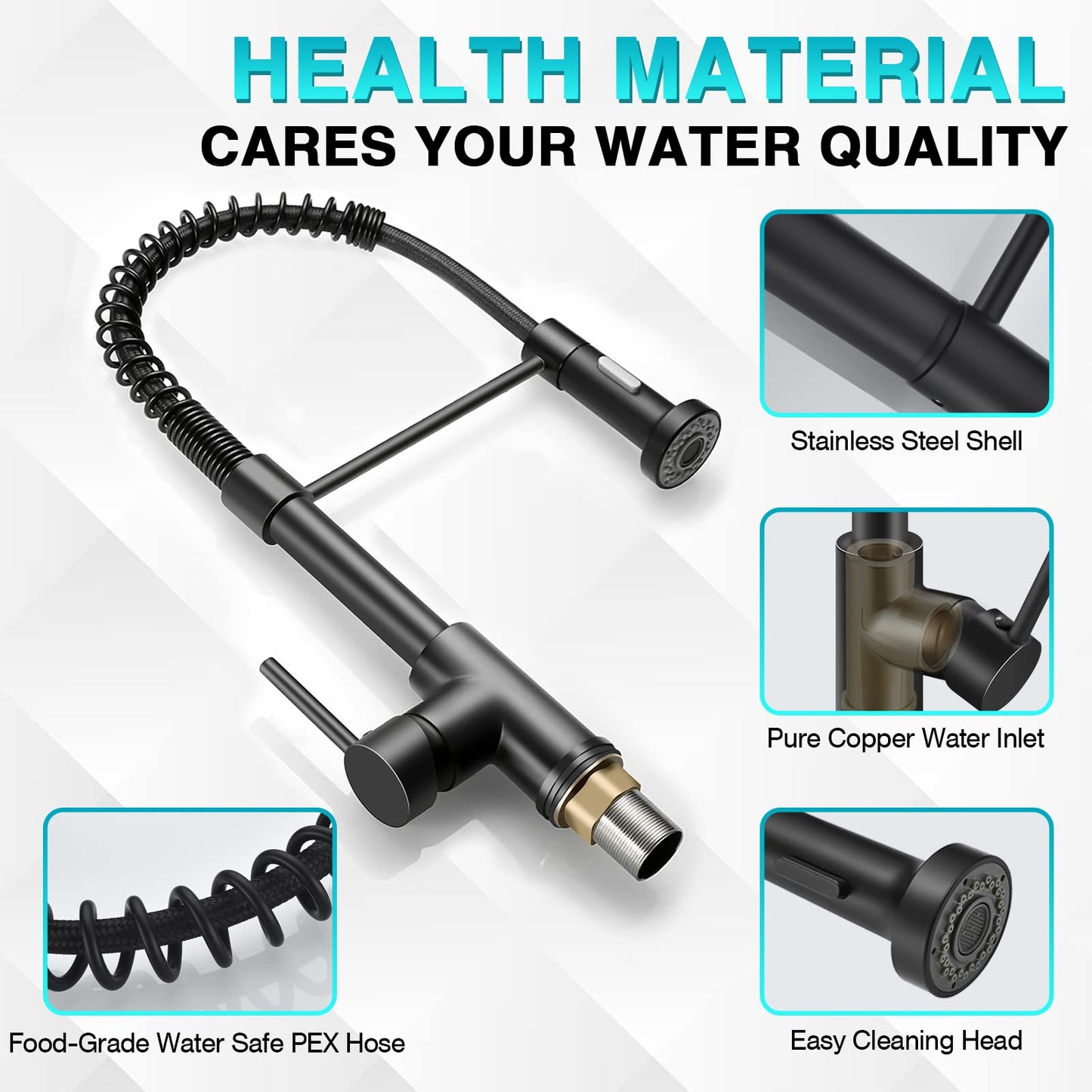 Stylish Kitchen Faucets with Pull Down Sprayer, Food Grade Material 304 Stainless Steel Single Handle Spring Kitchen Sink Faucet for Home,Commercial,rv Kitchen - Matte Black