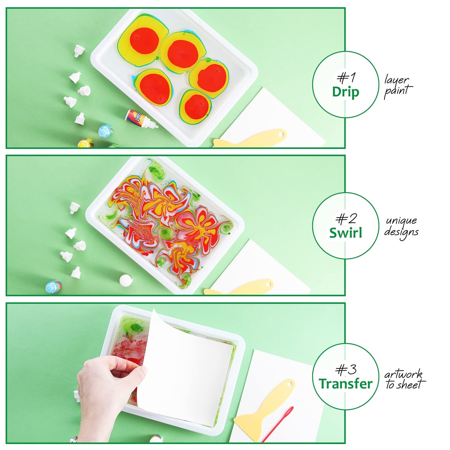 Marble Painting Kit - Kids Art, Water Marbling Paint Kit for Kids Ages 8-12 Girls & Boys, Fun Activity Water Marbling Paint Art Kit for Kids, 5 Paint Colors, Perfect Kids Gift for All Ages