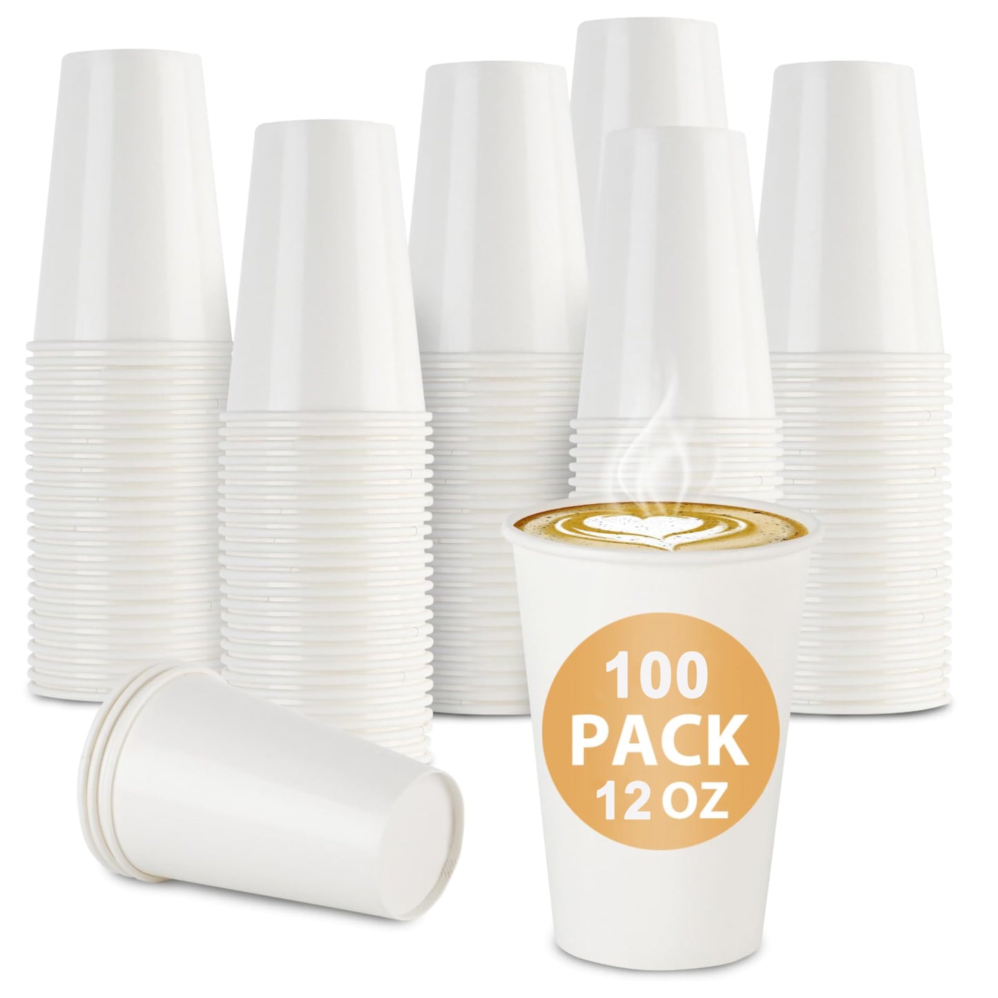vivigu Coffee Cups 12 oz - 100 Pack White Paper Cups, To Go Coffee Cups, Disposable Tea Cups for Tea Party, Hot Cups Bulk for Office, Home, Travel, Restaurants