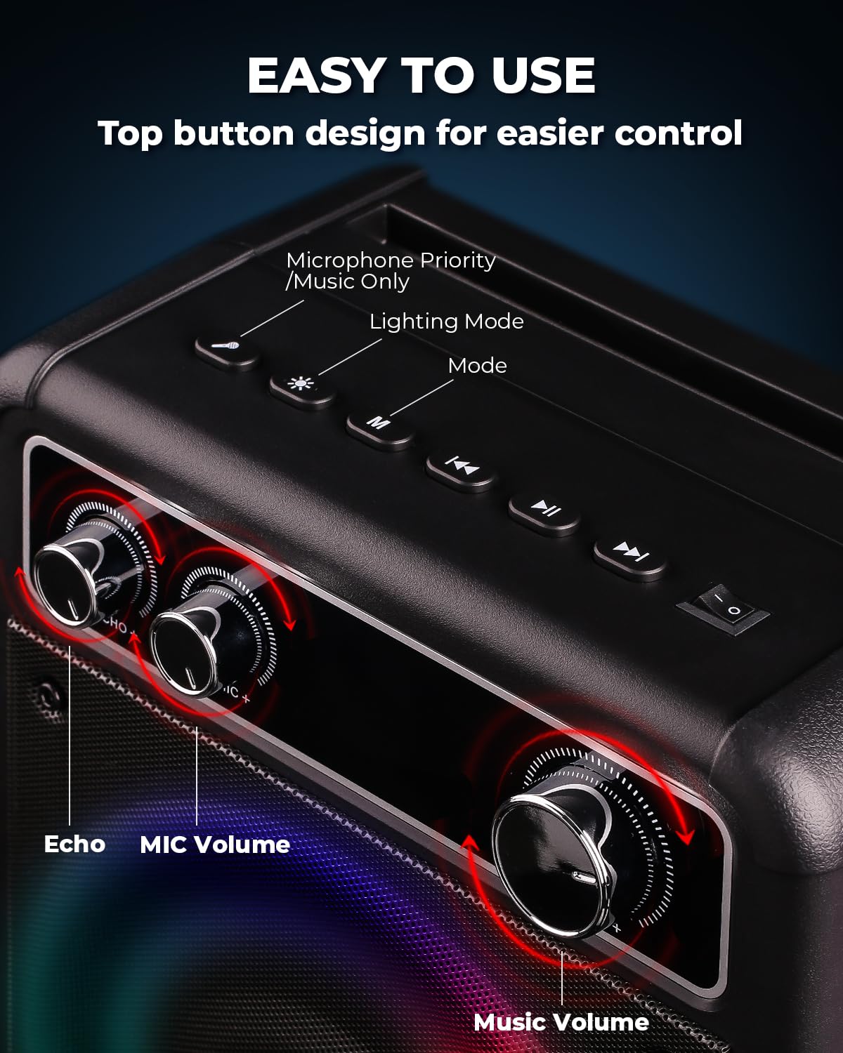 VOSOCO Karaoke Machine, Portable Bluetooth Speaker with 2 Wireless Microphones, PA System for Adults Kids with LED Lights, Supports TWS/REC/FM/AUX/USB/TF for Home Party